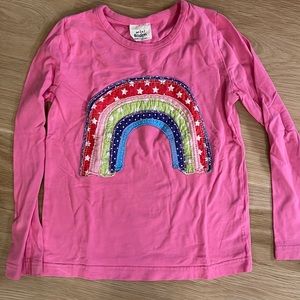 Mini Boden- girls size 7-8, pink long sleeve t-shirt w/ rainbow appliqué